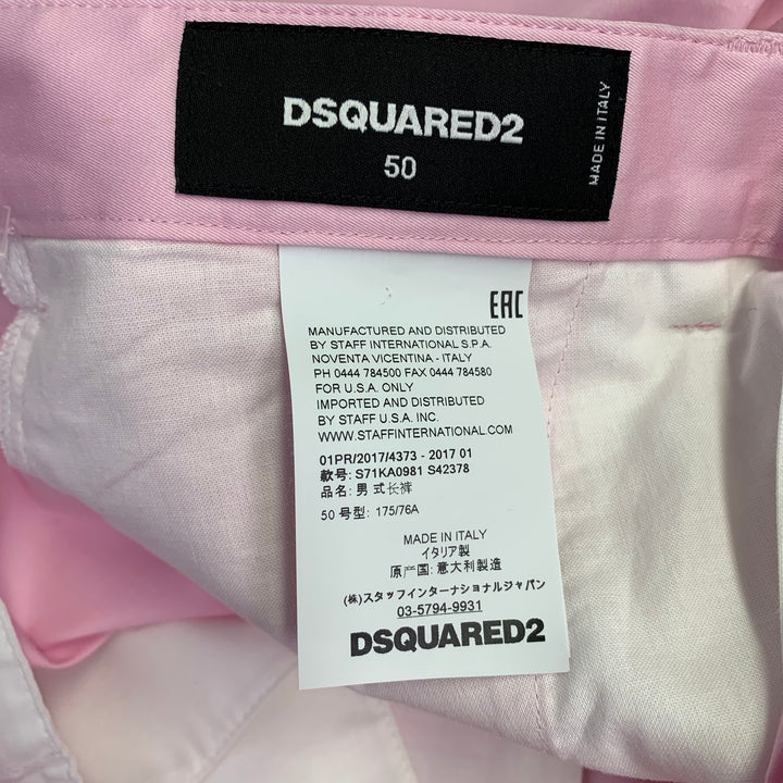 DSQUARED2 Size 34 Pink Twill Cotton Blend Flat Front Tapered Button Fly Dress Pants
