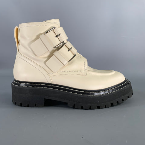 PROENZA SCHOULER Size 9 Cream Black Leather Calf Buckle Boots