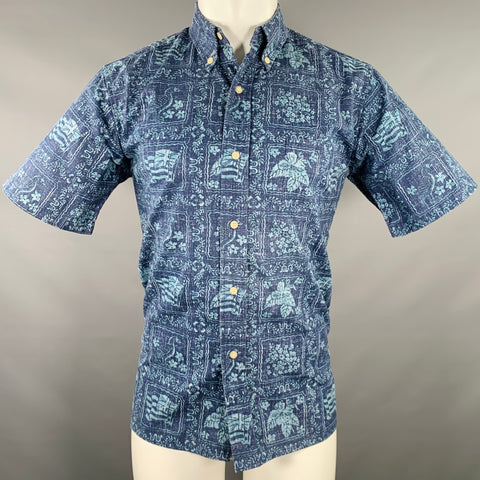 REYN SPOONER Size S Navy Light Blue Floral Cotton Blend Hawaiian Short Sleeve Shirt
