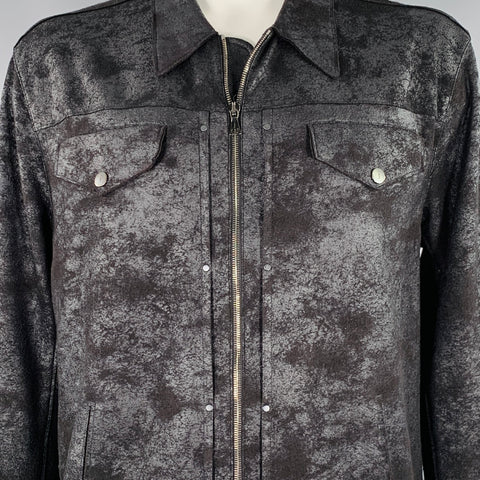 JOHN VARVATOS Size XXL Black Grey Marbled Polyester Blend Jacket