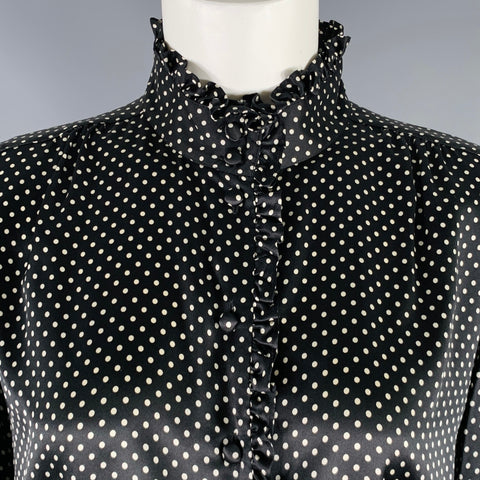 MARC JACOBS Spring 2020 Size 6 Black White Silk Polka Dot Ruffle Blouse
