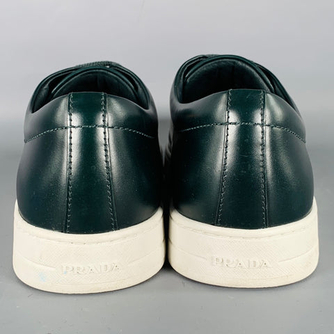 PRADA Size 7.5 Green White Leather Low Top Sneakers
