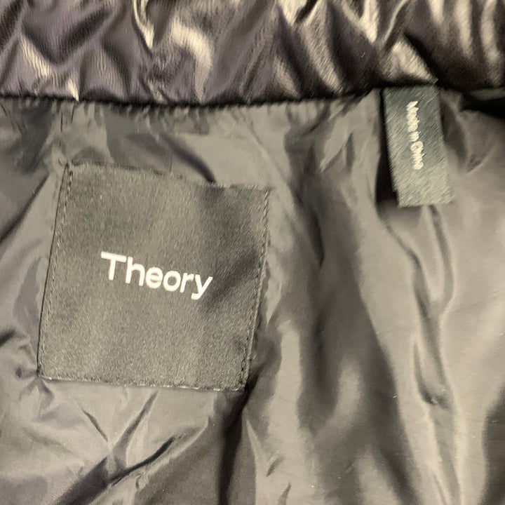 THEORY Size S Black Faux Leather Quilted Snaps Shirt Jacket