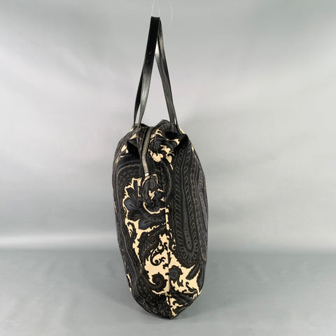 DRIES VAN NOTEN Black Cream Paisley Canvas Tote Handbag