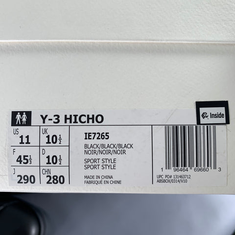 Y-3 Size 11 Hicho Black Leather Lace-Up Sneakers