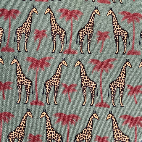 HERMES Green Beige Burgundy Giraffe Silk Tie