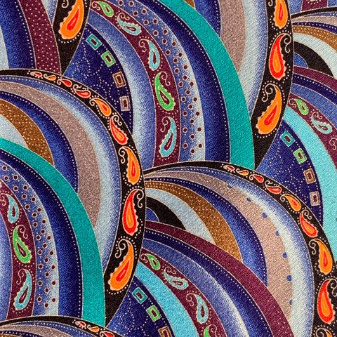 ERMENEGILDO ZEGNA Blue Turquoise Abstract Paisley Silk Satin Tie