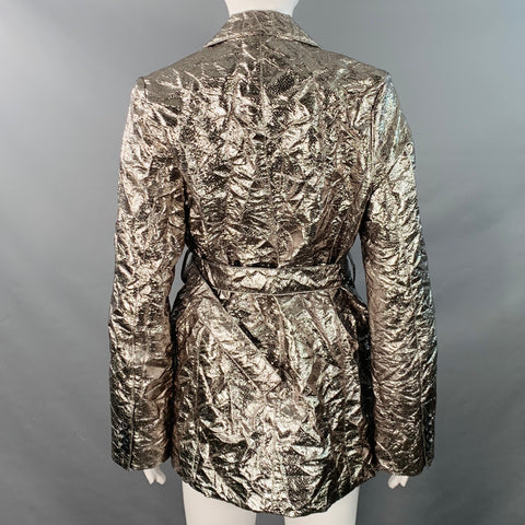 SIES MARJAN Size 6 Metallic Silver Polyester Blend Notch Lapel Belted Jacket