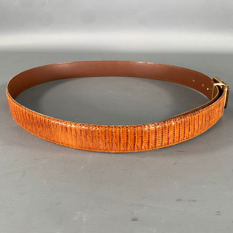 VINTAGE Size 33 Brown Gold Lizard Leather Belt