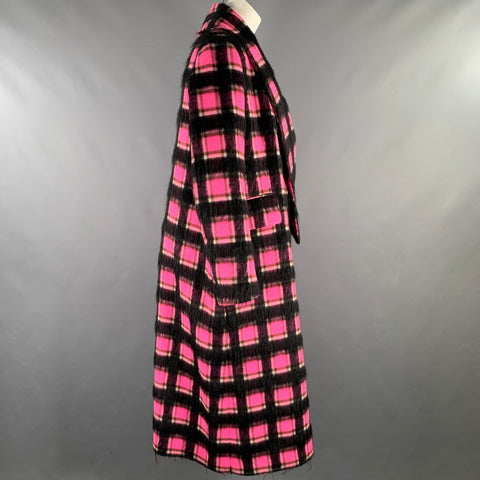 GOLDEN GOOSE Size S Pink Black White Wool Blend Plaid Shawl Lapel Coat