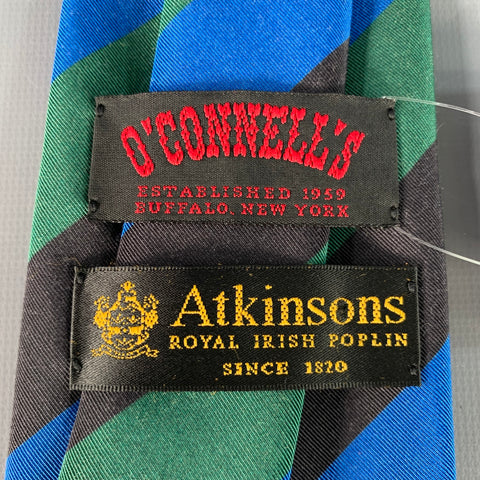 O'CONNELL'S Blue Green Black Diagonal Stripe Silk Wool Tie