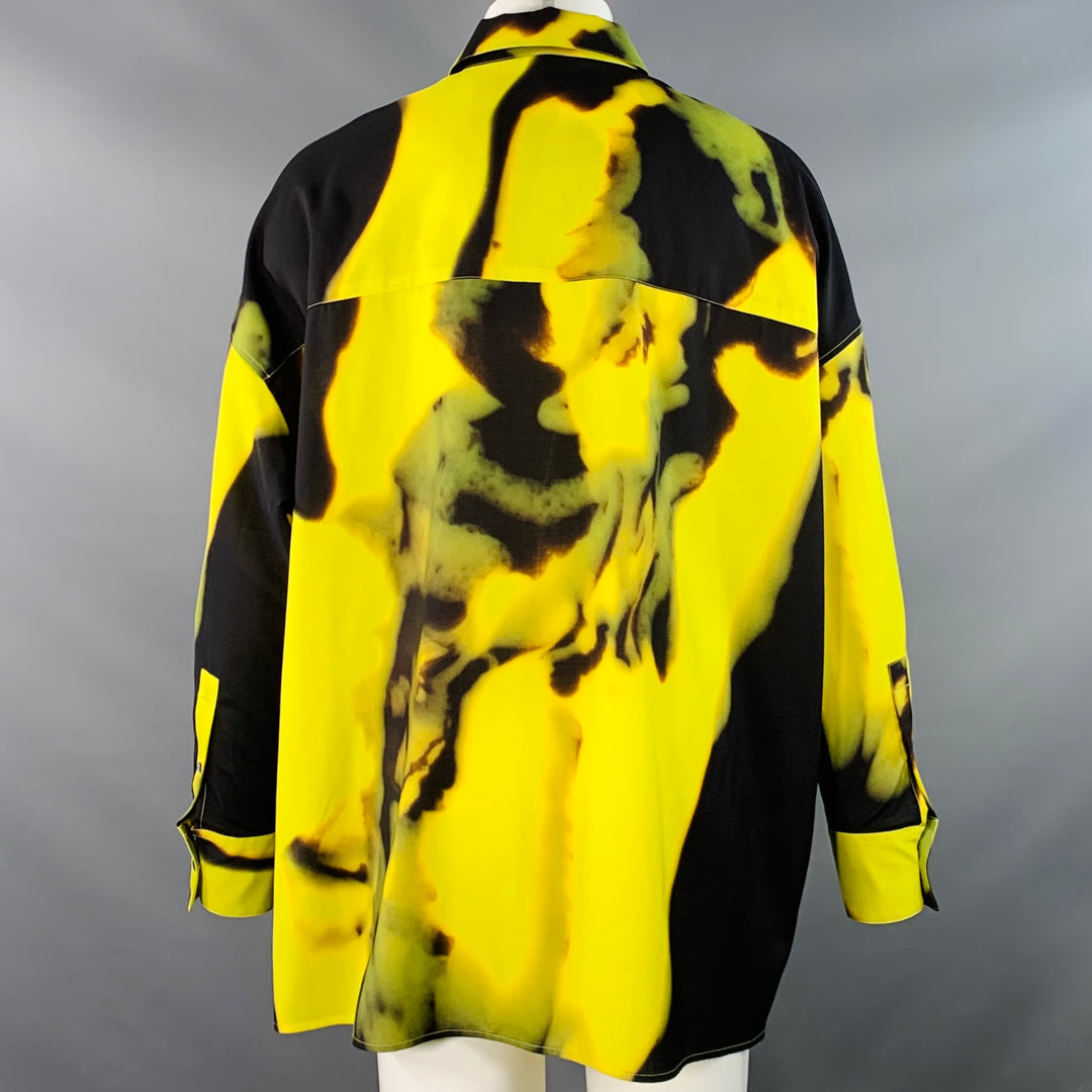 LOEWE Size S Yellow Black Tie Dye Print Wool Oversized Long Sleeve Shirt