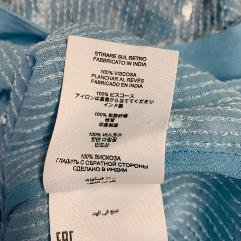 DRIES VAN NOTEN FW22 Size M Blue Light Blue Sequined Viscose Long Sleeve Shirt