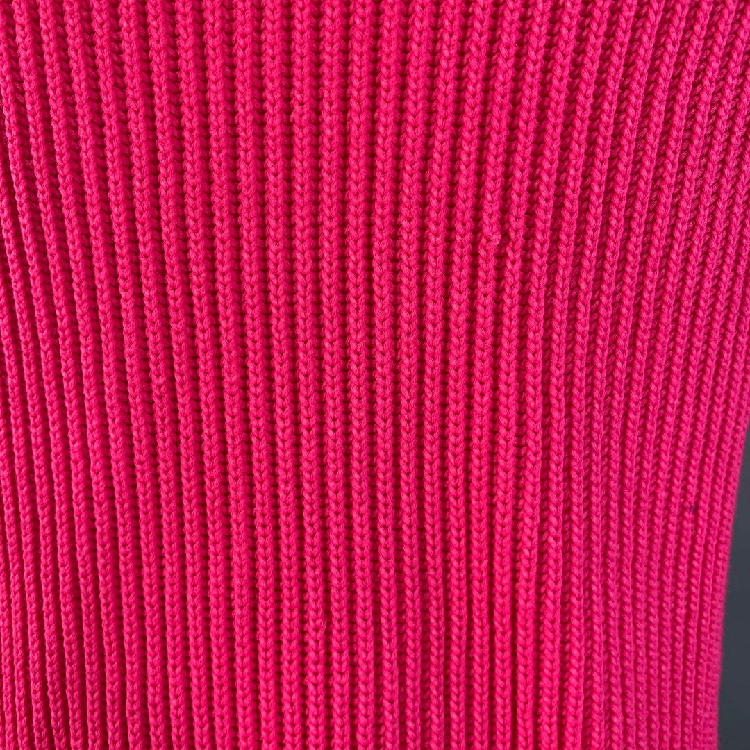 AMI by ALEXANDRE MATTIUSSI Size S Fuchsia Pink Rib Knit Cotton Blend Crew Neck Sweater