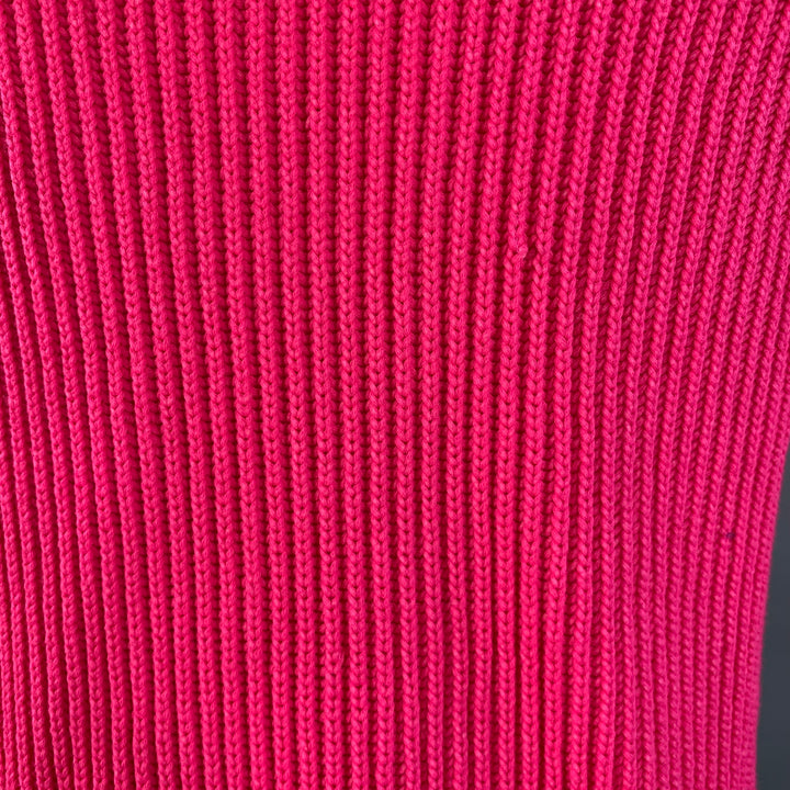AMI by ALEXANDRE MATTIUSSI Size S Fuchsia Pink Rib Knit Cotton Blend Crew Neck Sweater