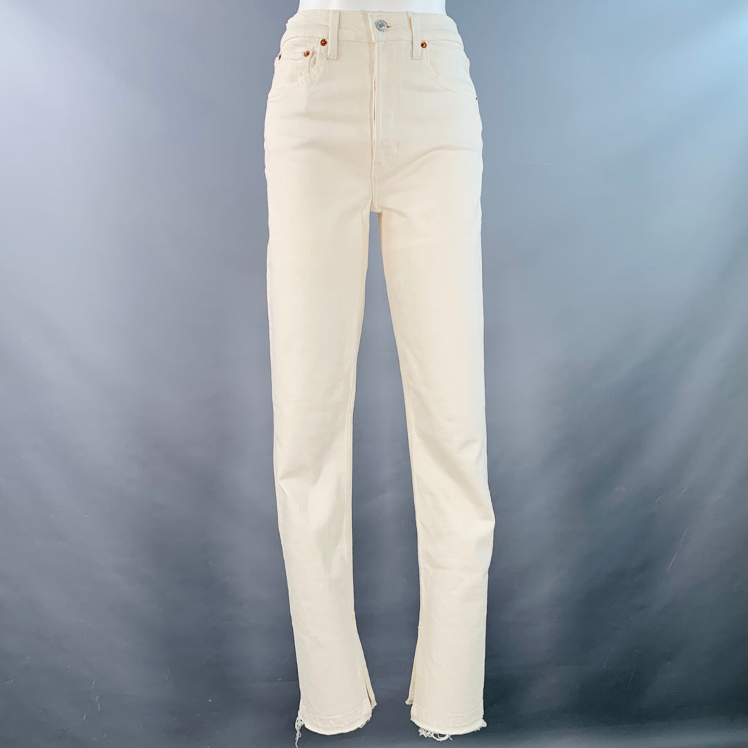 RE/DONE Size 26 Beige Cotton Blend Raw Edge Straight Button Fly Jeans