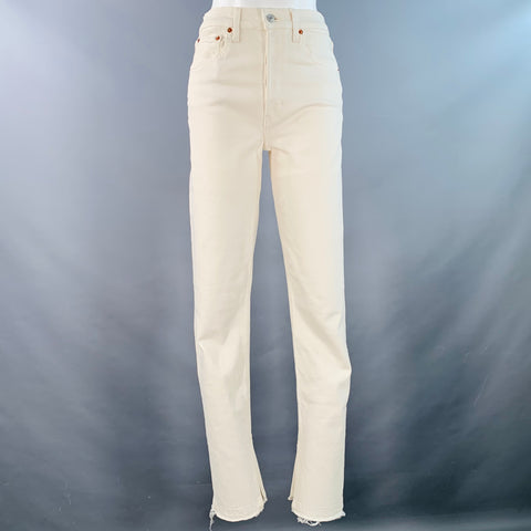 RE/DONE Size 26 Beige Cotton Blend Raw Edge Straight Button Fly Jeans