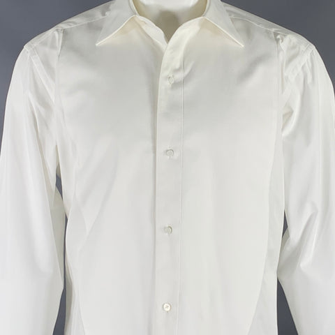 ERMENEGILDO ZEGNA Size M White Cotton Tuxedo Long Sleeve Shirt