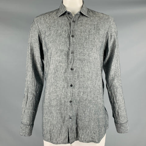 NEIMAN MARCUS Size L Grey Linen Button Down Long Sleeve Shirt