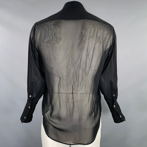VALENTINO Size L Black Beaded Silk Blend Long Sleeve Shirt