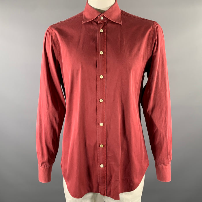 KITON Size XL Burgundy Twill Pointed Collar Long Sleeve Shirt