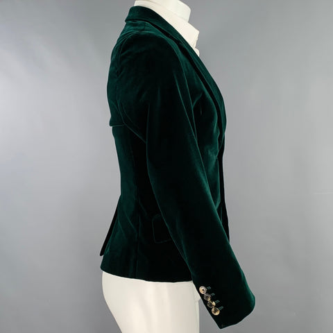 DRIES VAN NOTEN Size 36 Green Velvet Cotton Notch Lapel Sport Coat