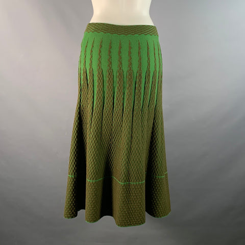 MISSONI Size 6 Green Brown Viscose Blend Geometric Elastic Waistband Midi Skirt