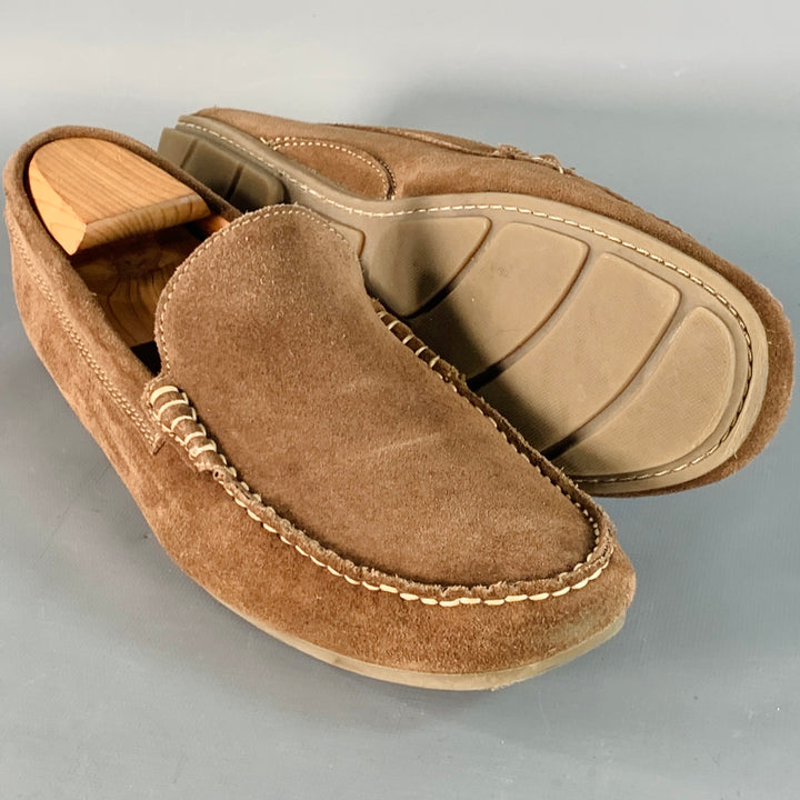 GINO ROSSI Size 10 Brown Contrast Stitch Suede Moccasin Loafers