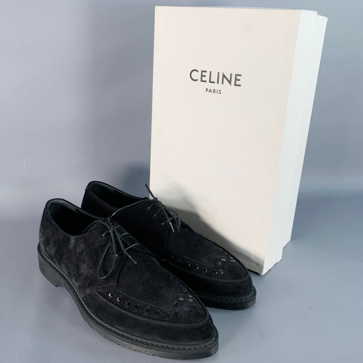 CELINE by HEDI SLIMANE FW19 Size 10.5 Black Suede Creeper Lace-Up Shoes