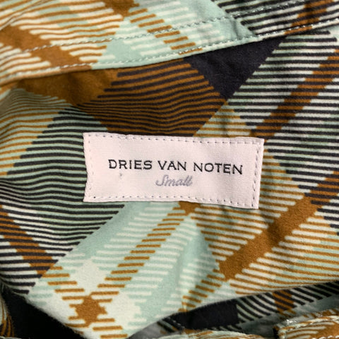 DRIES VAN NOTEN Robe Chemise à Carreaux en Coton Vert Marron Taille S