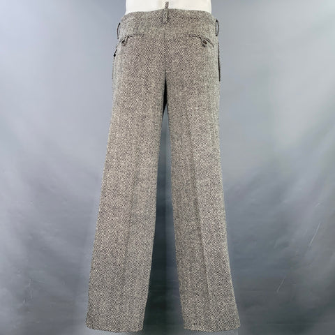 DSQUARED2 Size 36 Black White Herringbone Virgin Wool Flat Front Dress Pants