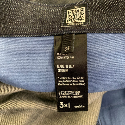 3 X 1 Size 34 Navy Cotton Straight Jeans