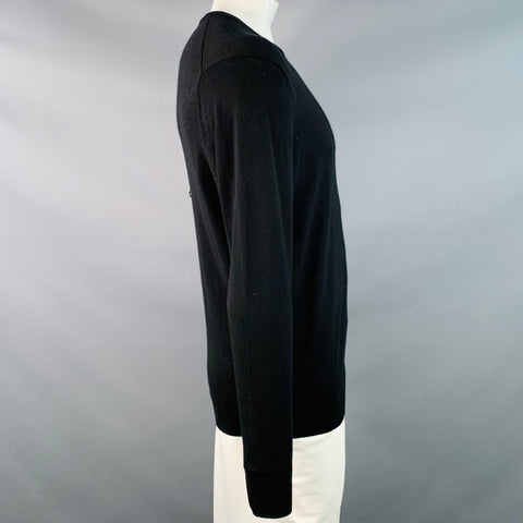 SUITSUPPLY Size XL Black Knit Merino Wool Long Sleeve Crew Neck Pullover