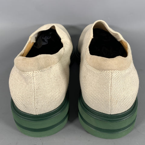 DONALD J PLINER Size 10.5 Cream Green Woven Canvas Slip On Sneakers