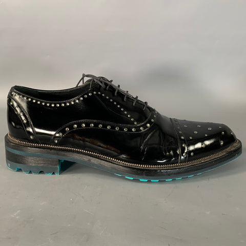 JOHN RICHMOND Size 11 Black Rhinestone Patent Leather Cap Toe Lace Up Shoes