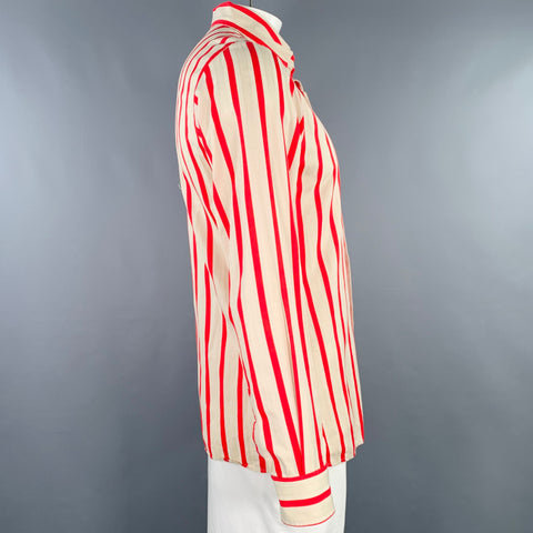 MARTIN MARGIELA Size L Beige Red Stripe Cotton Button Down Long Sleeve Shirt