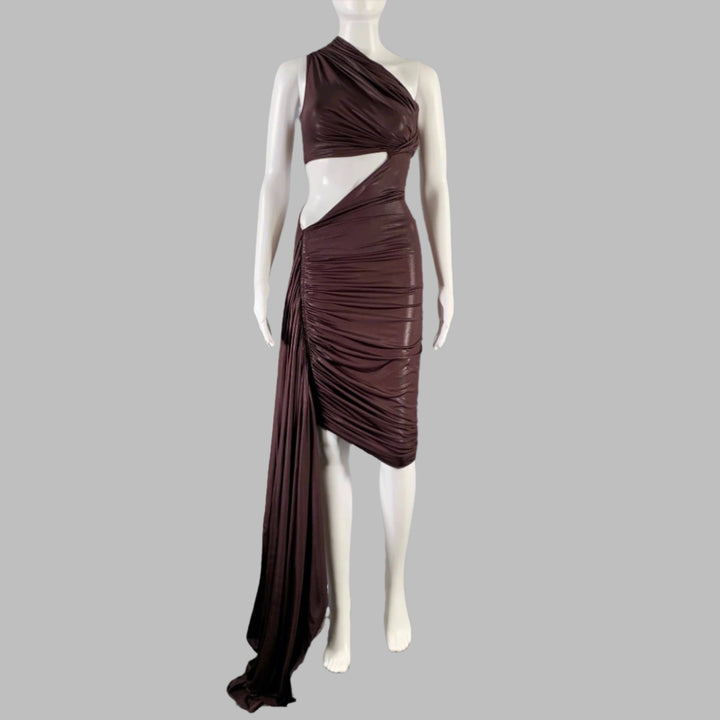 RICK OWENS Size 4 Purple Viscose Blend Draped One Shoulder Cocktail Dress