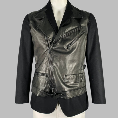BOTTEGA VENETA Taille 44 Blouson de motard en cachemire et matériaux mélangés noir