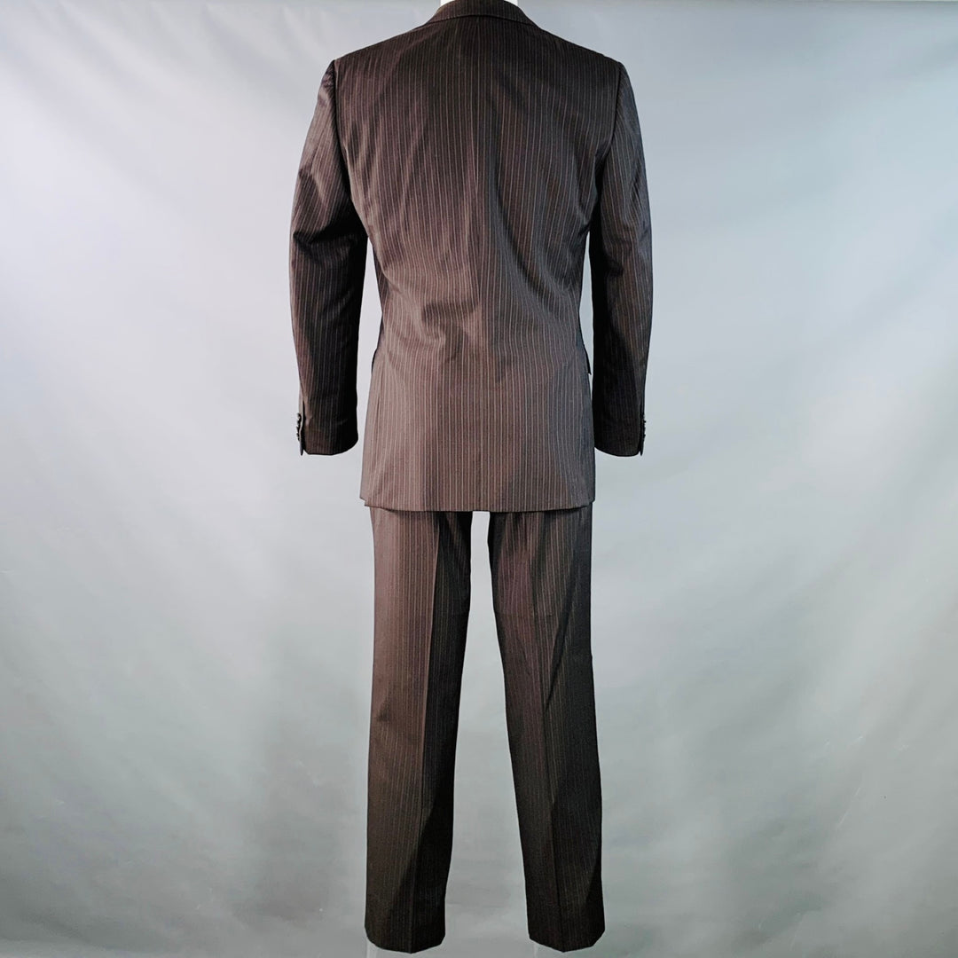 Z ZEGNA Size 38 Brown Blue Pinstripe Wool Single Breasted Notch Lapel Suit