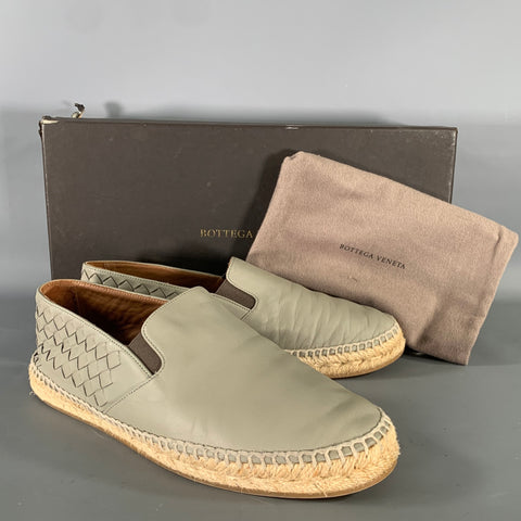 BOTTEGA VENETA Size 9 Grey Leather Woven Espadrille Flats