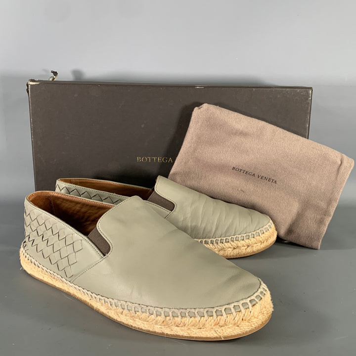BOTTEGA VENETA Size 9 Grey Leather Woven Espadrille Flats