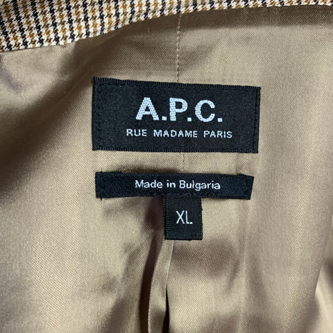 A.P.C. Size XL Tan Brown Plaid Cotton Polyester Coat