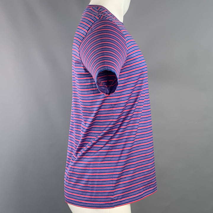 LANVIN Size M Red Blue Purple Stripe Cotton Crew Neck T-shirt