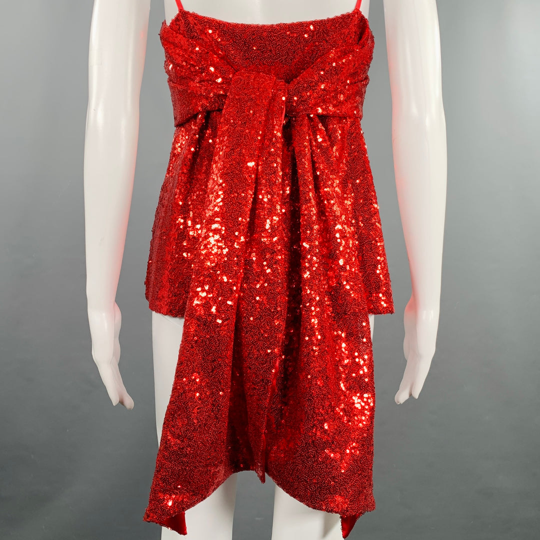 PRABAL GURUNG Size 2 Red Polyester Sequined Draped Dress Top