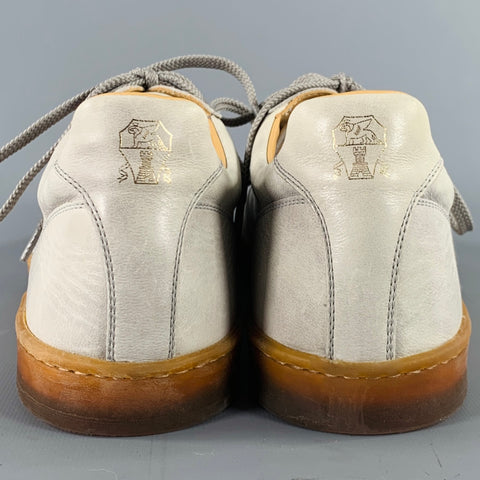 BRUNELLO CUCINELLI Size 10 Grey Tan Leather Lace-Up Sneakers