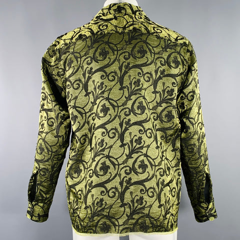 NEEDLES Size S Green Black Embroidery Rayon Blend Lamé 2 Pockets Long Sleeve Shirt
