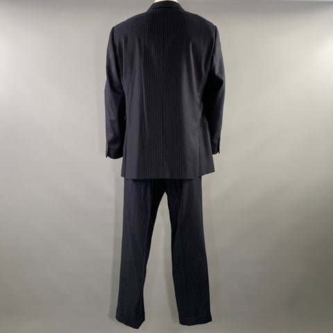 POLO Chest Size 44 Navy Light Grey Pinstripe Wool Notch Lapel 38 30 Suit