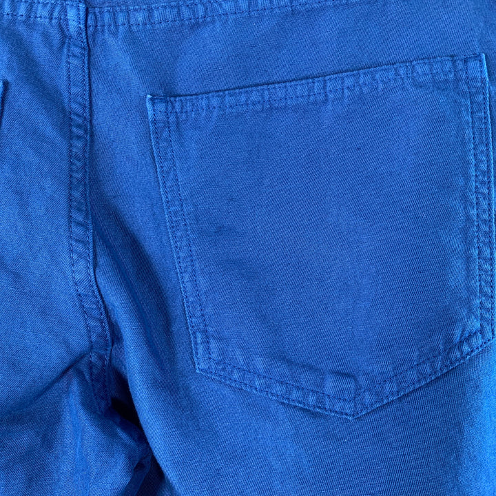 ISAIA Size 32 Blue Cotton Linen Five Pockets Tapered Zip Fly Casual Pants
