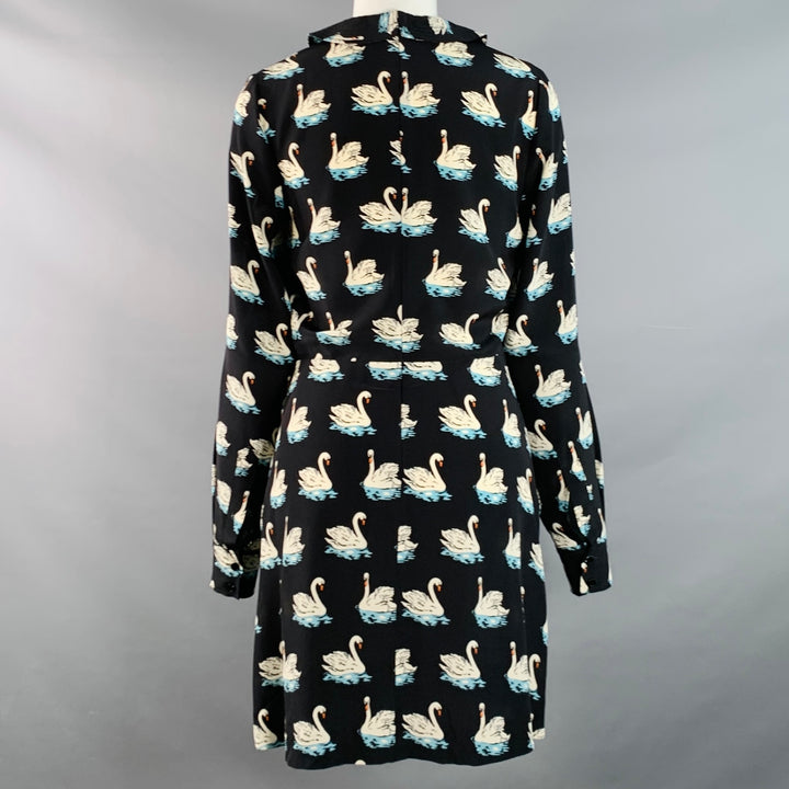 STELLA McCARTNEY 2016 Size 2 Black White Blue Silk Swans Point Collar Dress