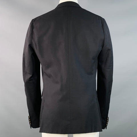 CALVIN KLEIN COLLECTION Size 40 Regular Black Wool Silk Notch Lapel Sport Coat